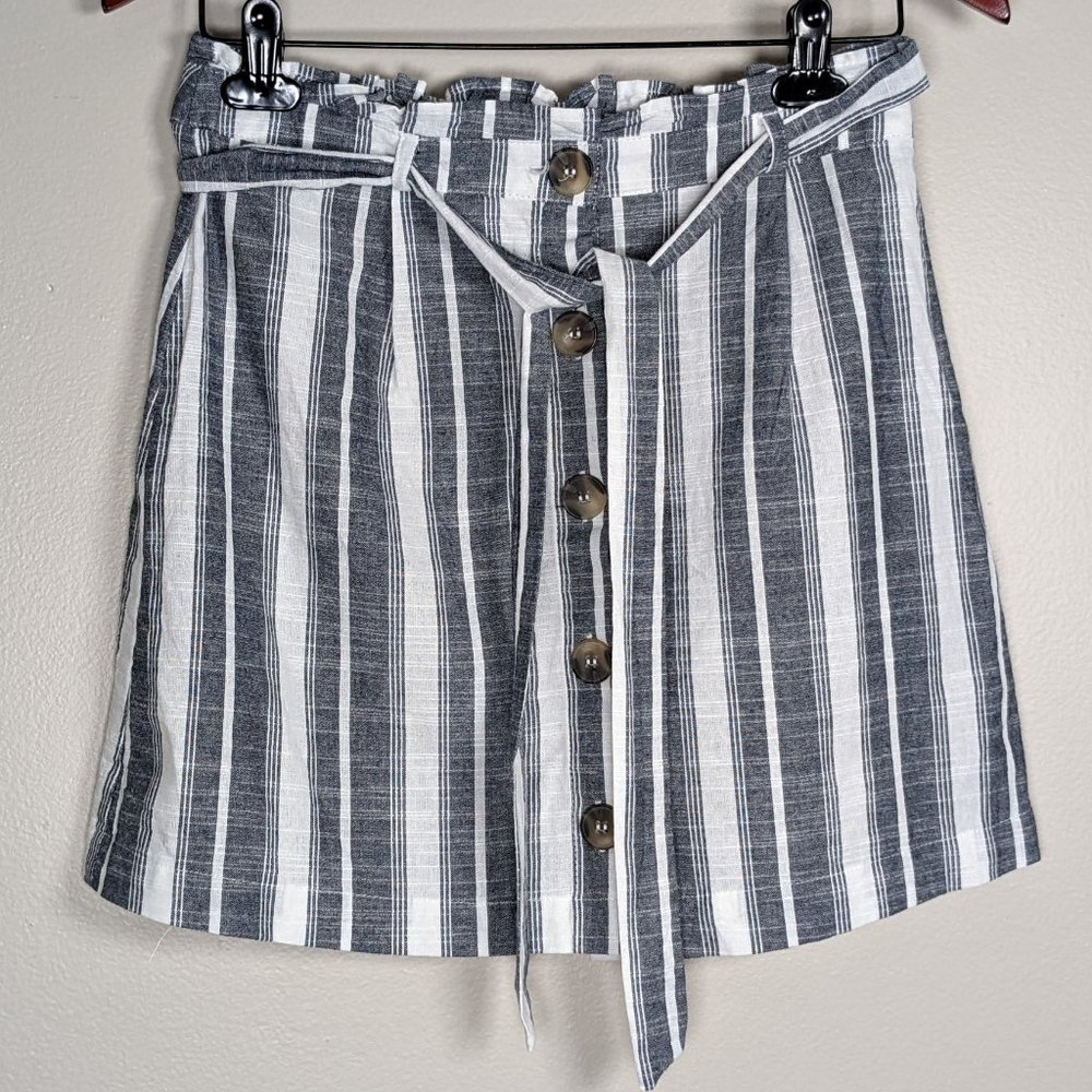 100% Cotton Mine Blue/White Striped Mini Skirt sz M